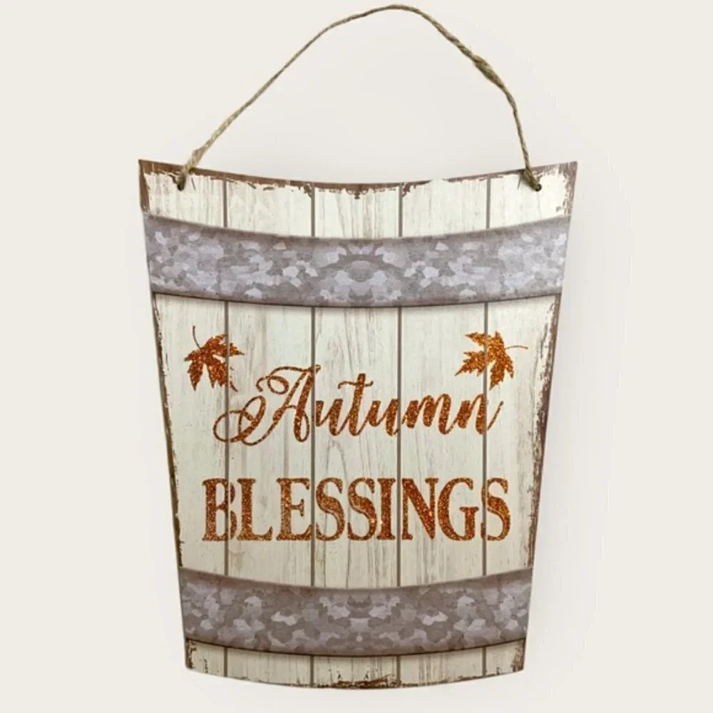 Autumn Wall Hanging Decor Thanksgiving Farmhouse Vintage Style Bucket Shape